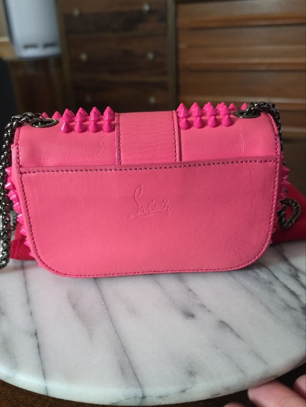 Christian Louboutin "Sweet Charity" Hot Pink Spike-Trim Bow Crossbody Bag 💖 - Picture 7 of 17
